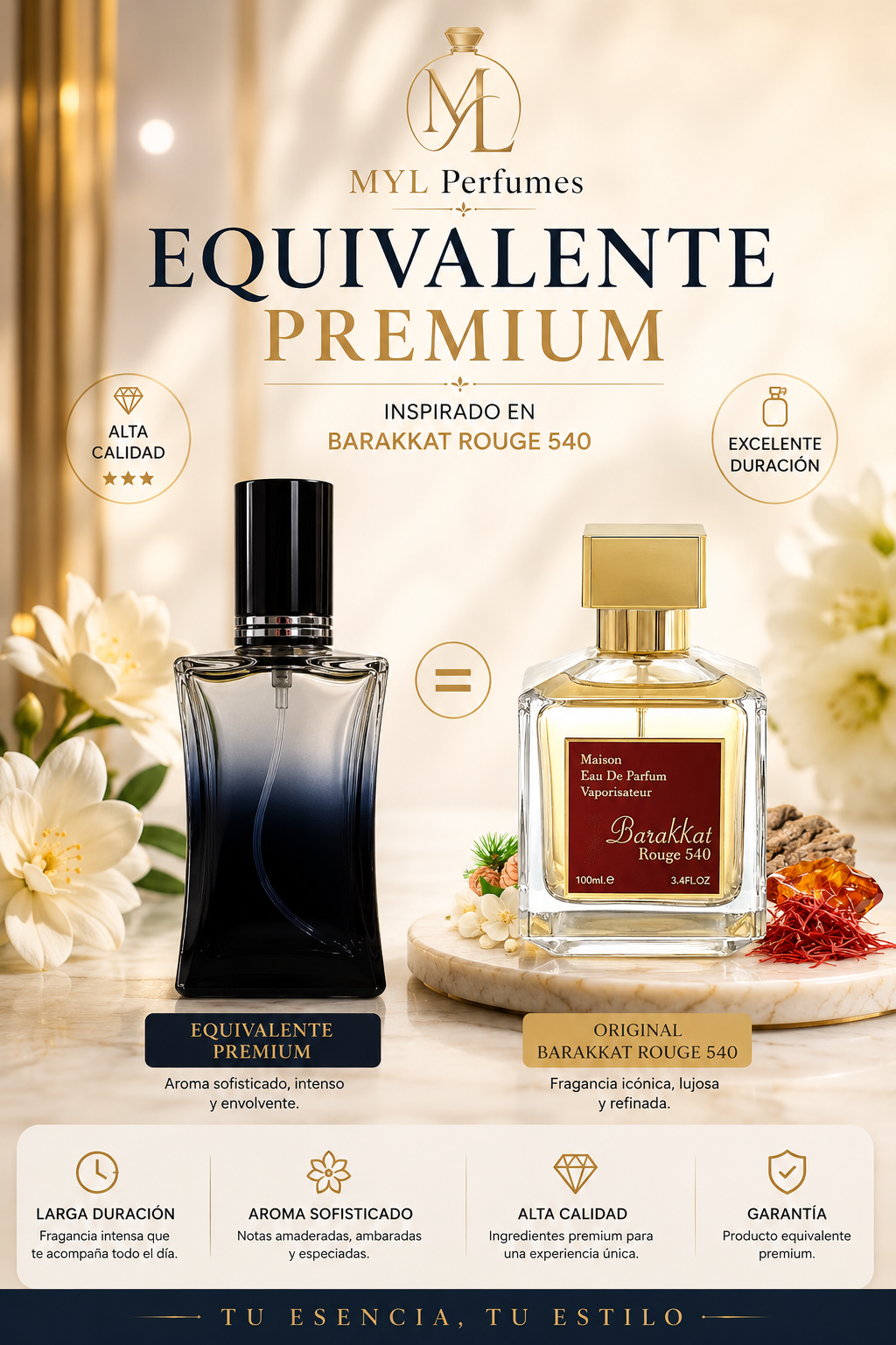 Perfume Barakkat Rouge 540 — Equivalente Premium de Maison Francis Kurkdjian
